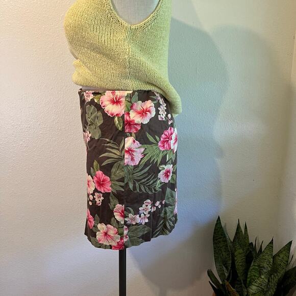 Jones Vintage 90s Brown Tropical Floral Print Cotton Summer Mini Skirt Size 14 - Picture 4 of 10